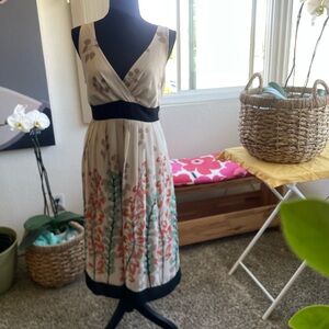 Flowy floral wedding guest party Easter dress sleeveless with bow